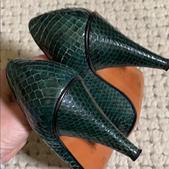 WALTER STEIGER luxe Genuine Snakeskin Authentic leather soles 6.5 1/2 jade green - Picture 4 of 6